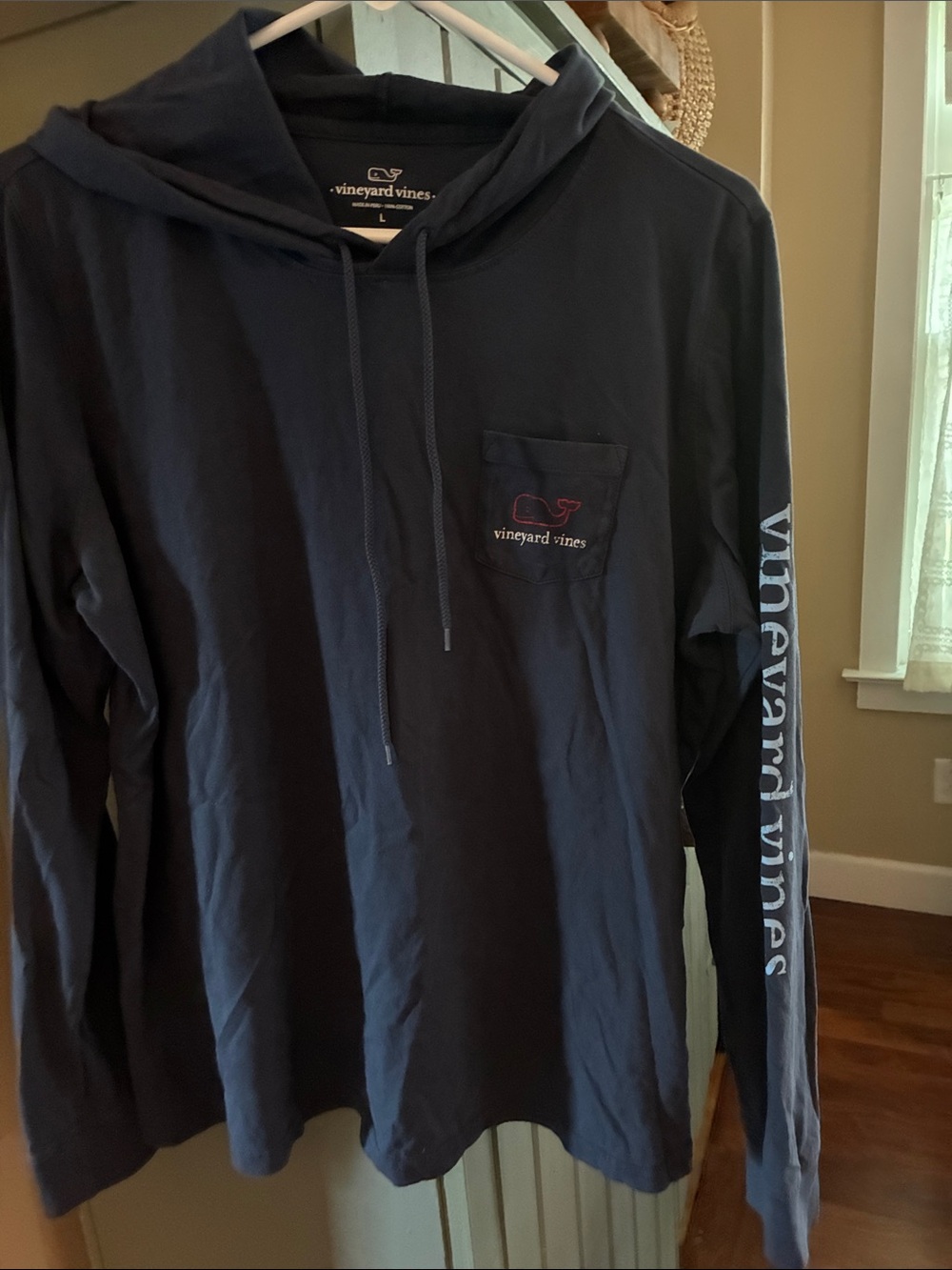 Vineyard Vines Navy Zip-Up Pocket Hoodie with Sleeve Logo